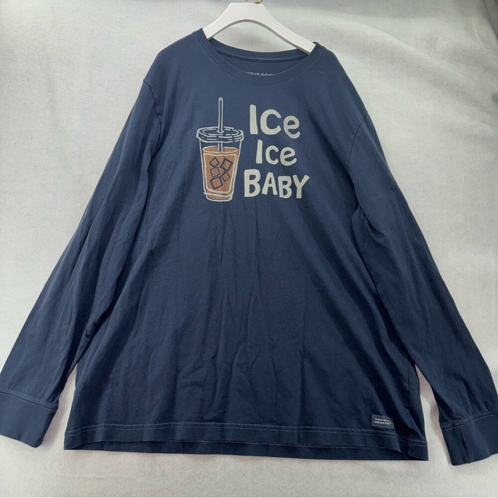 EUC Life is Good Long Sleeve Crusher T-shirt Coffee Blue Mens XXL Ice Ice Baby